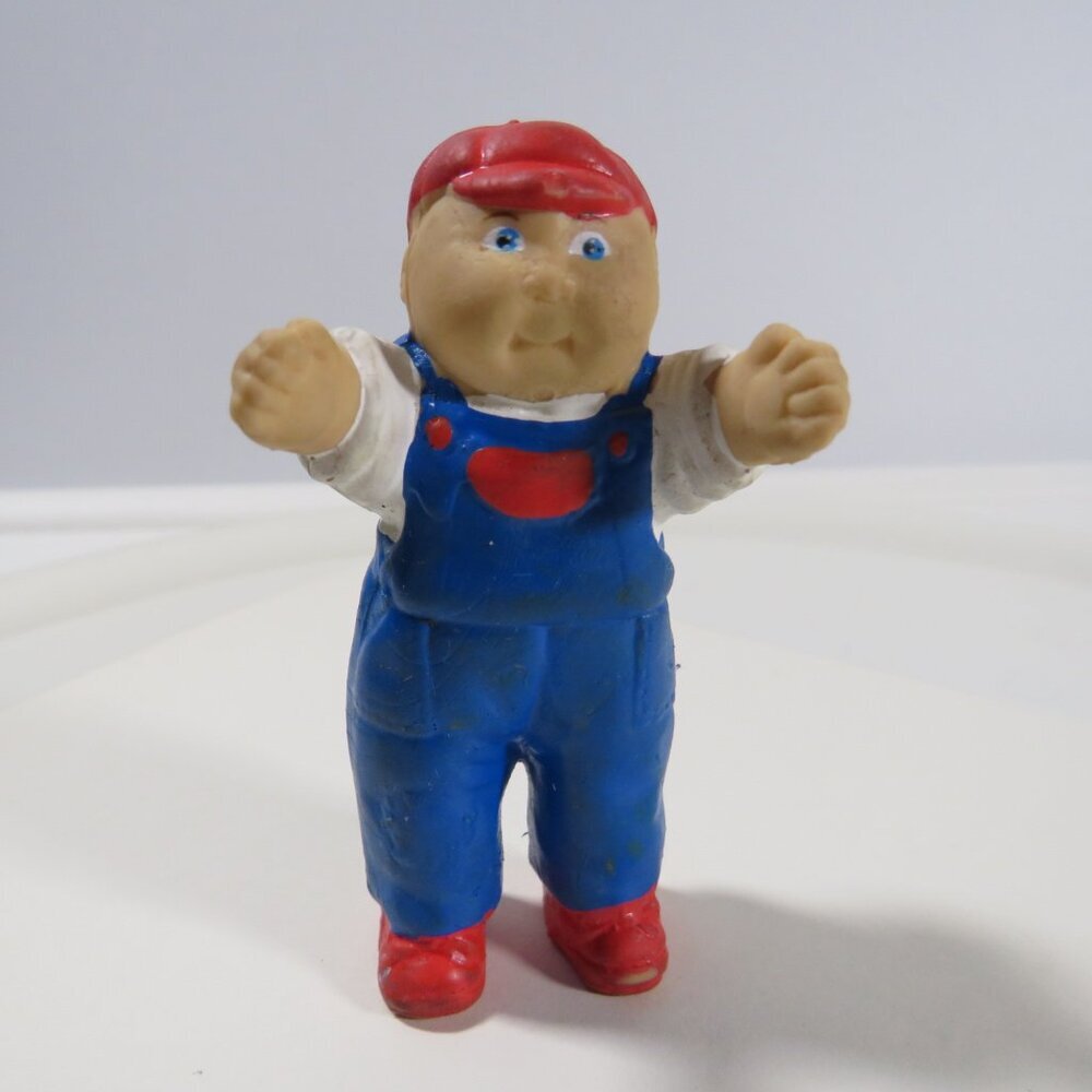 1984 Cabbage Patch Kids 2.5" Tall Boy, Blue Overalls, Red Hat Figurine